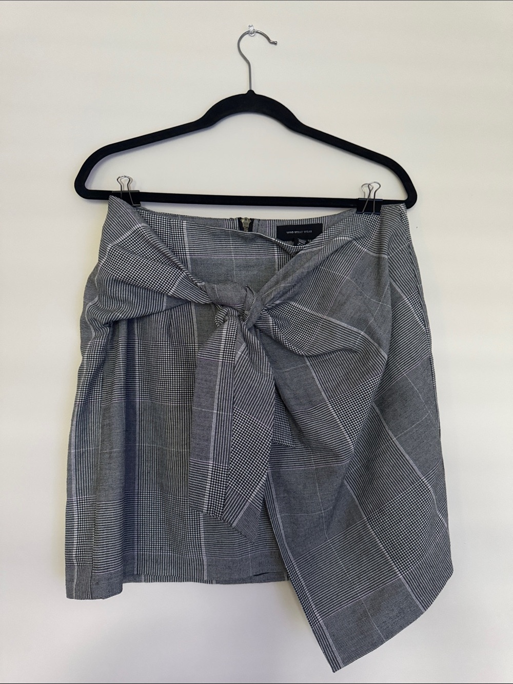 Who What Wear Gray Plaid Tie-Front Mini Skirt